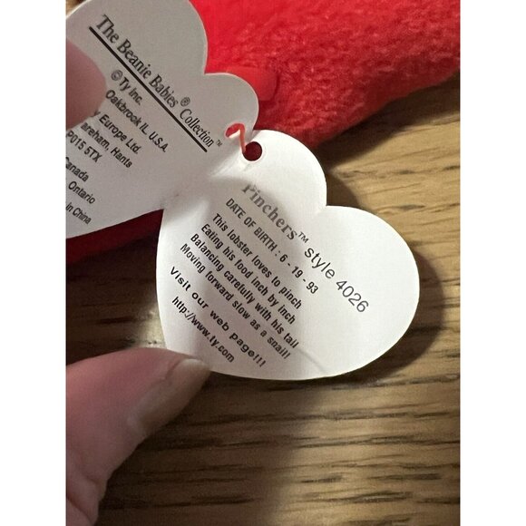 1993 Ty Beanie Baby " Pinchers " The Lobster PVC Pellets Retired Great Condition - Picture 6 of 11